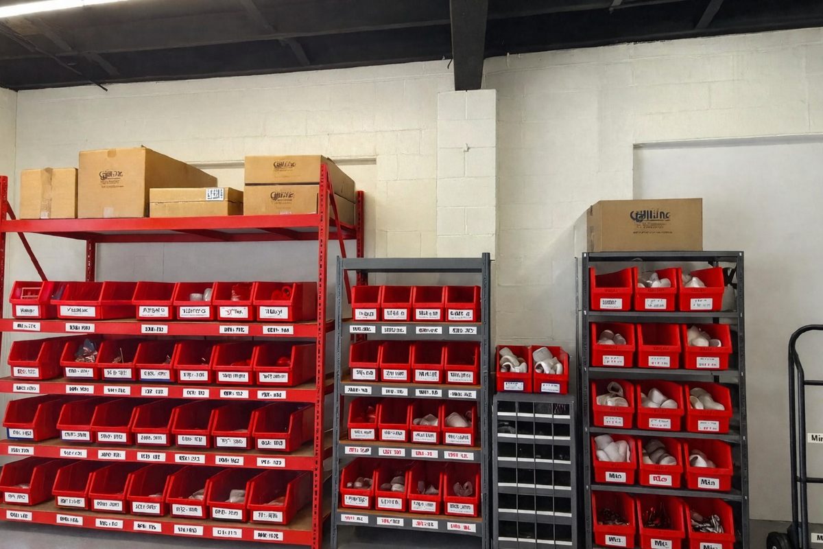 Organized, labeled Republic Crib Management bins after implementation